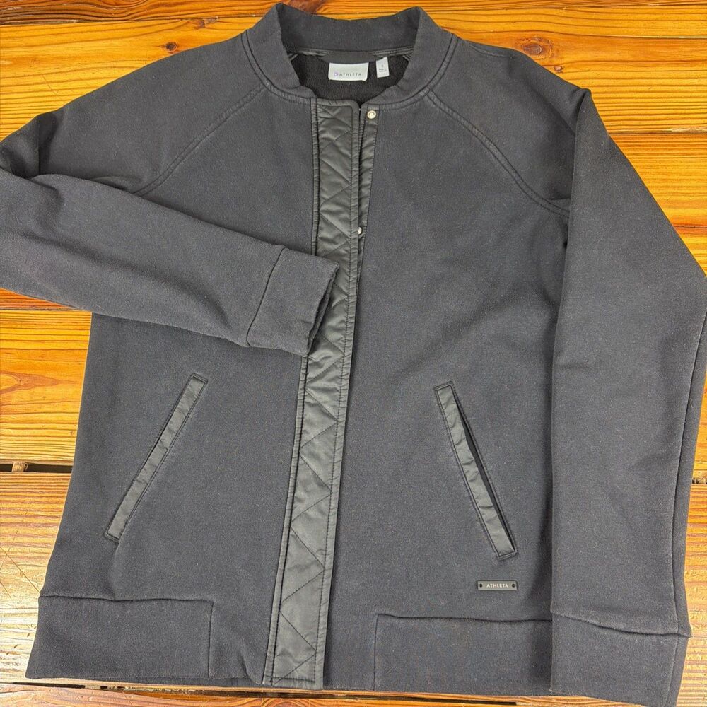 Athleta Stronger Bomber Jacket Womens Small Black Fleece Casual Ladies Coat
